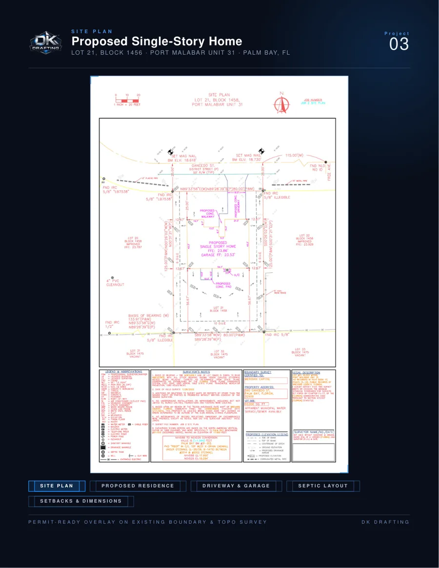 Site plan for a proposed single-story home in Palm Bay, FL